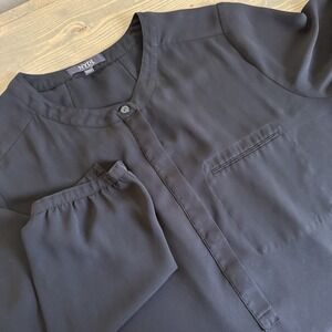 NYDJ‎ Womens Medium Black 3/4 Sleeve Half Button Up Blouse Top